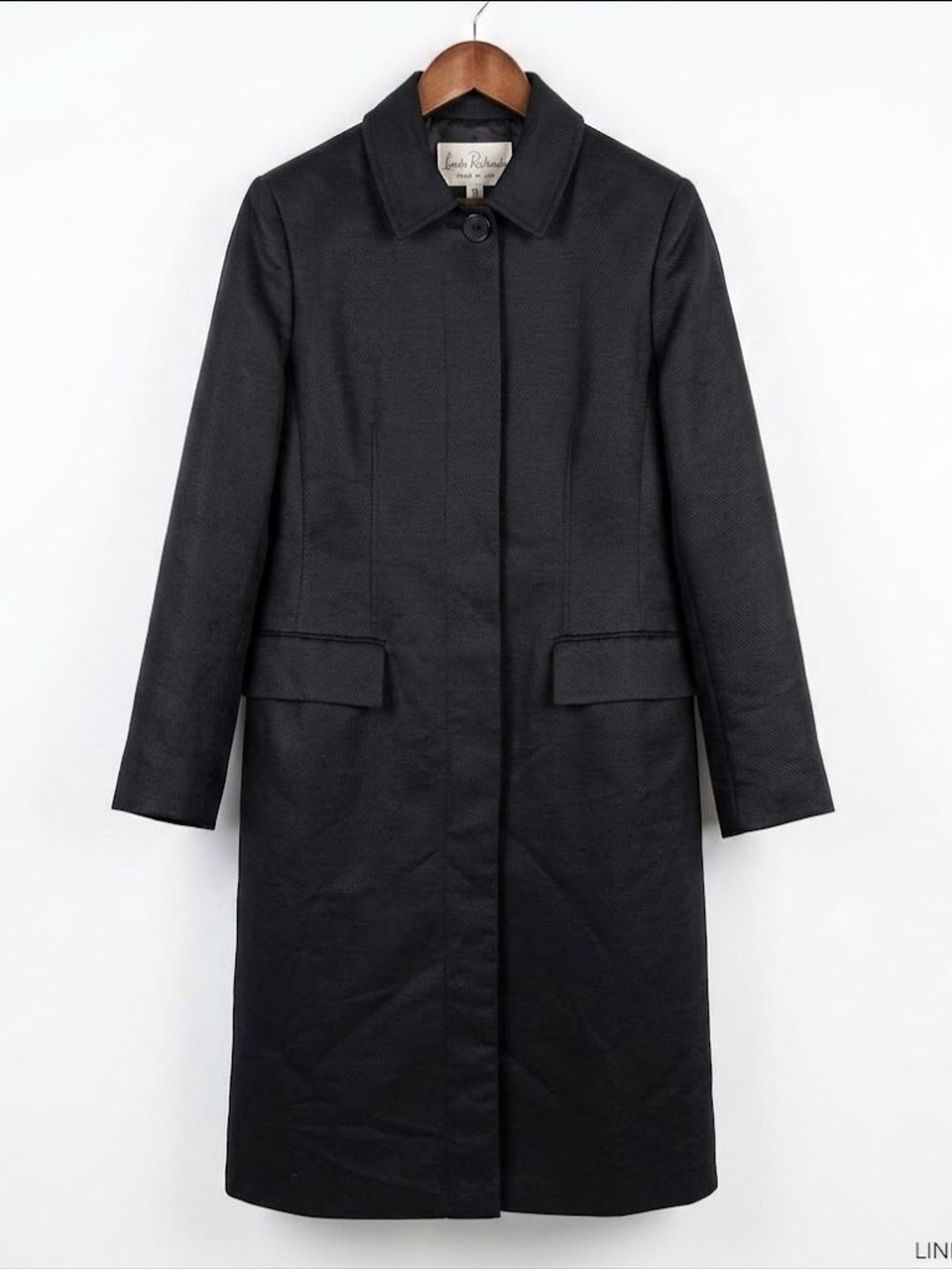 Linda Richards Black Long Trench Coat Made in USA 6 Vintage Minimalist Duster